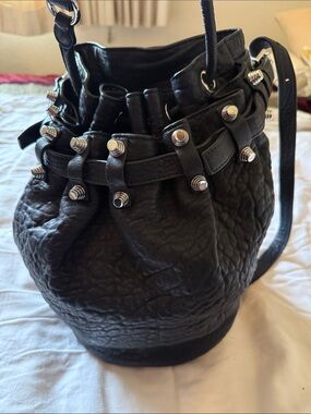 Alexander Wang navy Studded Drawstring Bucket Shoulder Bag